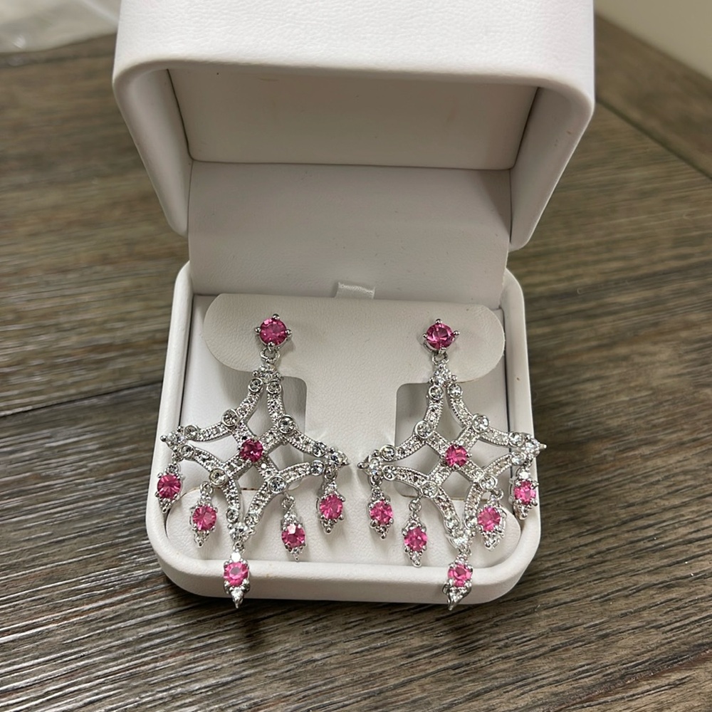 Nolan Miller Pink & Clear Rhinestone Chandelier Silver-Tone Dangle Drop Earrings